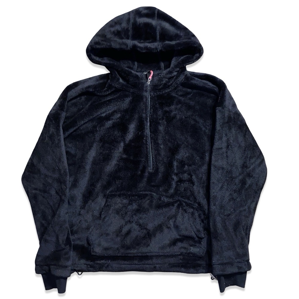 Juicy Couture Sport Velour Hoodie Black Size M Womens Fuzzy Soft